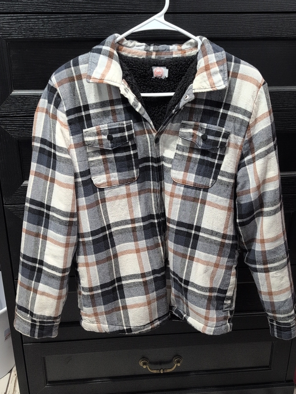 wonder nation Plaid Sherpa-Lined Puffer Jacket - Black, White & Brown